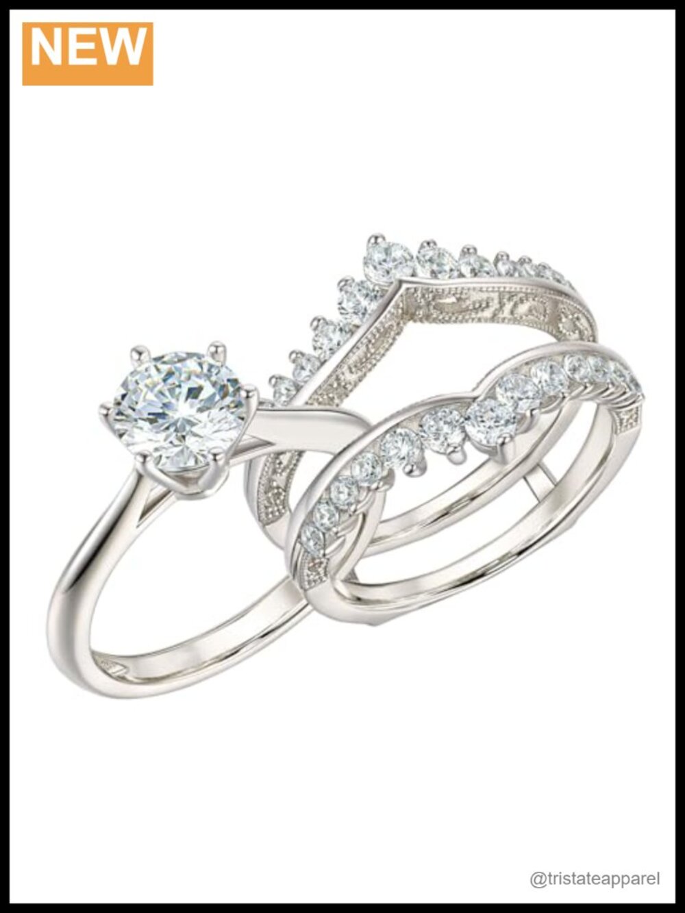 Wuziwen Vintage Cubic Zirconia Wedding Ring Enhancer Engagement Set Sz 8.5